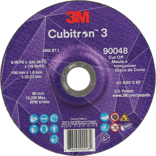 Cubitron 3 Cut-Off Wheel, 6" x 0.045", 7/8" Arbor, Type T27, Ceramic, 10200 RPM Rideout Tool & Machine Inc.