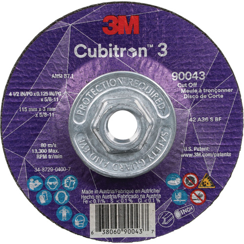 Cubitron 3 Cut-Off Wheel, 4-1/2" x 1/8", 5/8"-11 Arbor, Type T27, Ceramic, 13300 RPM Rideout Tool & Machine Inc.