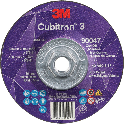Cubitron 3 Cut-Off Wheel, 6" x 0.045", 5/8"-11 Arbor, Type T27, Ceramic, 10200 RPM Rideout Tool & Machine Inc.