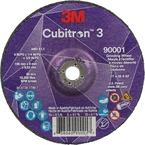 Cubitron 3 Depressed Centre Grinding Wheel, 4" x 1/4", 3/8" Arbor, Ceramic, Type T27 Rideout Tool & Machine Inc.