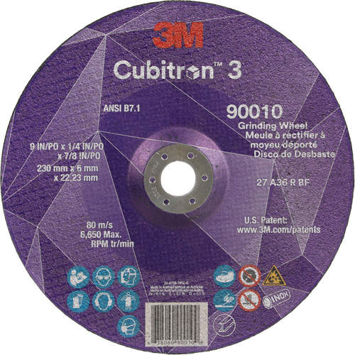 Cubitron 3 Depressed Centre Grinding Wheel, 9" x 1/4", 7/8" Arbor, Ceramic, Type T27 Rideout Tool & Machine Inc.
