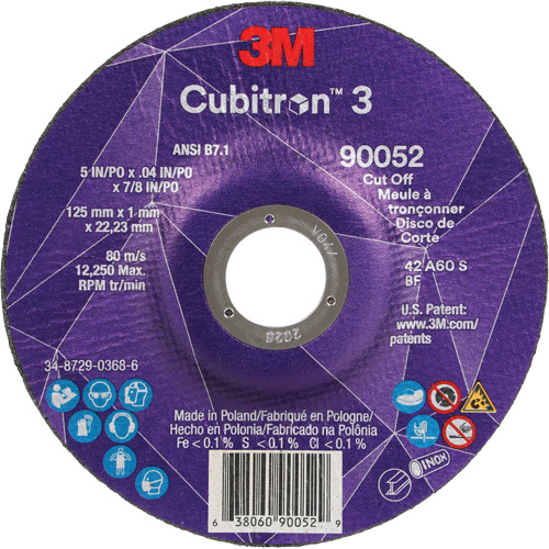 Cubitron 3 Cut-Off Wheel, 5" x 0.04", 7/8" Arbor, Type 27, Ceramic, 60 RPM Rideout Tool & Machine Inc.