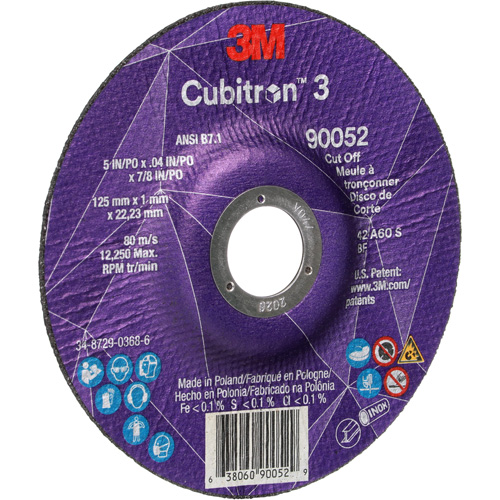 Cubitron 3 Cut-Off Wheel, 5" x 0.04", 7/8" Arbor, Type 27, Ceramic, 60 RPM Rideout Tool & Machine Inc.