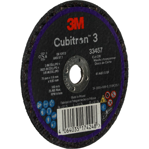 Cubitron 3 Cut-Off Wheel, 3" x 0.063", 3/8" Arbor, Ceramic Rideout Tool & Machine Inc.