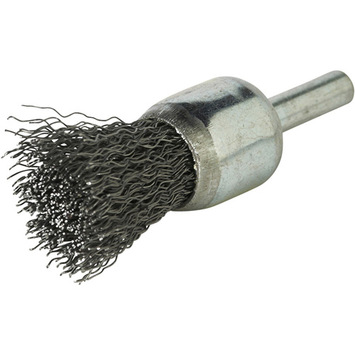 Stem Mounted Crimped Wire Brush, 3/4", 0.014" Fill, 1/4" Shank Rideout Tool & Machine Inc.