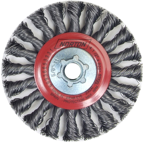Full Cable Twist Wire Wheel, 4" Dia., 0.02" Fill, 5/8"-11 Arbor, Steel Rideout Tool & Machine Inc.