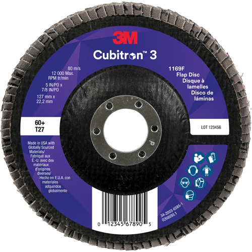 Disque &agrave; lamelles plate 1169F Cubitron 3, 5" x 7/8", Type T27, Grain 60+, C&eacute;ramique Rideout Tool & Machine Inc.