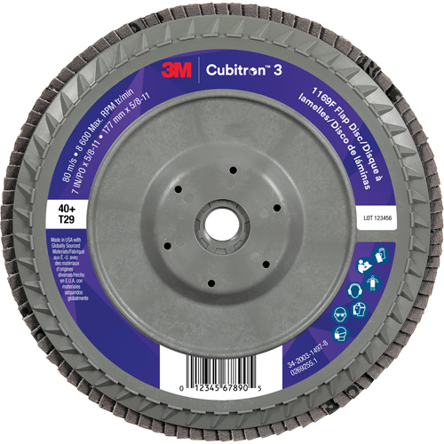 Disque &agrave; lamelles conique 1169F Cubitron 3 &agrave; changement rapide, 7" x 5/8"-11, Type T29, Grain 40+, C&eacute;ramique Rideout Tool & Machine Inc.