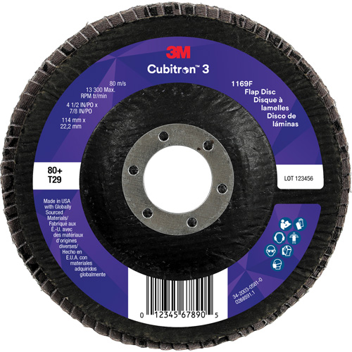 Disque &agrave; lamelles conique 1169F Cubitron 3, 4-1/2" x 7/8", Type T29, Grain 80+, C&eacute;ramique Rideout Tool & Machine Inc.