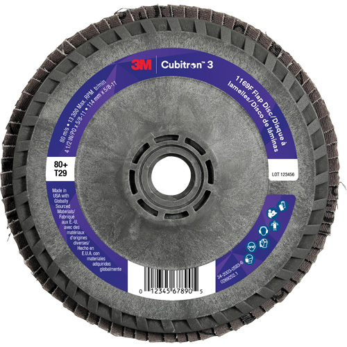 Disque &agrave; lamelles conique 1169F Cubitron 3 &agrave; changement rapide, 4-1/2" x 5/8"-11, Type T29, Grain 80+, C&eacute;ramique Rideout Tool & Machine Inc.