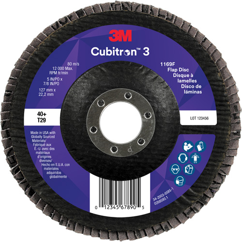 Disque &agrave; lamelles conique 1169F Cubitron 3, 5" x 7/8", Type T29, Grain 40+, C&eacute;ramique Rideout Tool & Machine Inc.