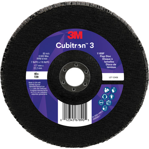 Disque &agrave; lamelles conique 1169F Cubitron 3, 7" x 7/8", Type T29, Grain 40+, C&eacute;ramique Rideout Tool & Machine Inc.