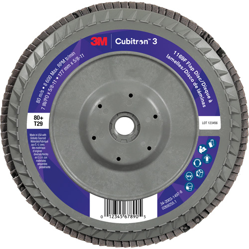 Disque &agrave; lamelles plate 1169F Cubitron 3, 7" x 5/8"-11, Type T29, Grain 80+, C&eacute;ramique Rideout Tool & Machine Inc.