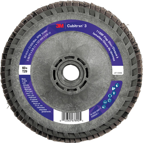 Disque &agrave; lamelles Cubitron 3 1169F, 5" x 5/8"-11, Type T29, Grain 60+, C&eacute;ramique Rideout Tool & Machine Inc.