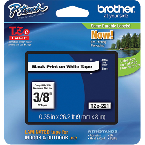 Cartouches de ruban Tze, 9 mm x 314,96" ou 8 m, Noir sur blanc Rideout Tool & Machine Inc.