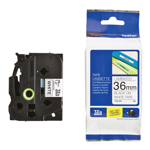 Tape Cartridge for P-touch&reg; Labeling System, 36 mm x 26-1/4', Black on White Rideout Tool & Machine Inc.