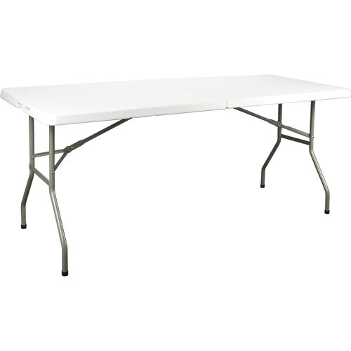Table se pliant en deux, Rectangulaire, 72" l x 30" la, Poly&eacute;thyl&egrave;ne, Blanc Rideout Tool & Machine Inc.
