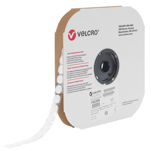 Attache Velcoin, Boucle, 3/4" dia., Adh&eacute;sif, Blanc Rideout Tool & Machine Inc.