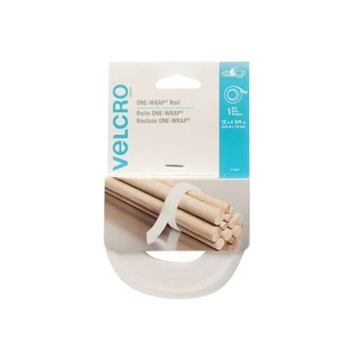 Ruban d'attaches One-Wrap, Boucle et crochet, 12' x 3/4", Auto-aggripant, Blanc Rideout Tool & Machine Inc.