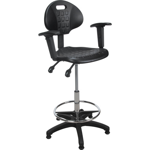 Heavy-Duty Ergonomic Stool with Adjustable Arm Rests, Stationary, Adjustable, 39" - 48", Polyurethane Seat, Black Rideout Tool & Machine Inc.