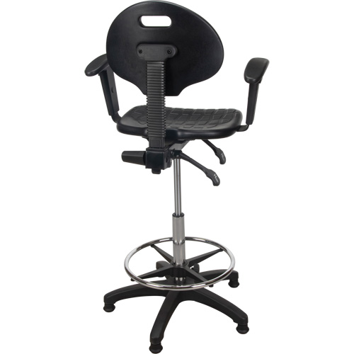 Heavy-Duty Ergonomic Stool with Adjustable Arm Rests, Stationary, Adjustable, 39" - 48", Polyurethane Seat, Black Rideout Tool & Machine Inc.