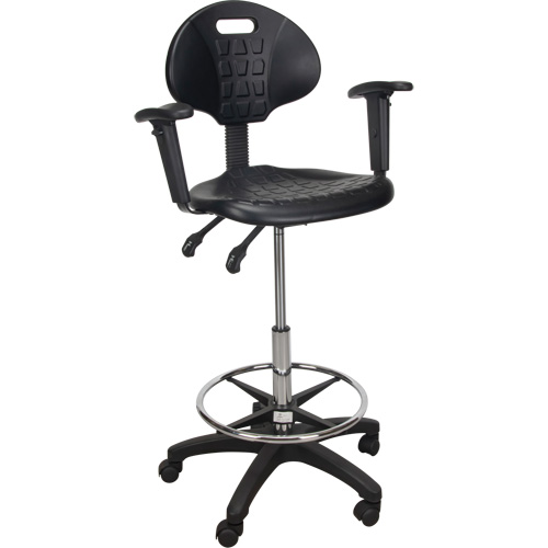 Tabouret ergonomique robuste avec accoudoirs r&eacute;glables et roulettes en nylon, Mobile, Ajustable, 39" - 48", Polyur&eacute;thane Si&egrave;ge, Noir Rideout Tool & Machine Inc.