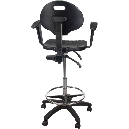 Tabouret ergonomique robuste avec accoudoirs r&eacute;glables et roulettes en nylon, Mobile, Ajustable, 39" - 48", Polyur&eacute;thane Si&egrave;ge, Noir Rideout Tool & Machine Inc.
