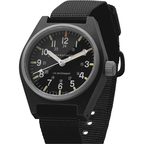 General Purpose Quartz with MaraGlo Watch, Analog, Battery Operated, 0.6" W x 1.3" D x 0.4" H, Black Rideout Tool & Machine Inc.