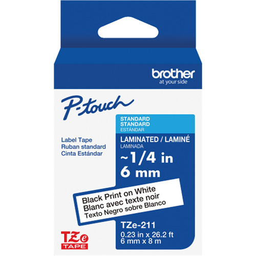 TZe-211 Laminated Tape for TZe-Compatible P-Touch Label Makers, Black on White, 0.23" Width Rideout Tool & Machine Inc.