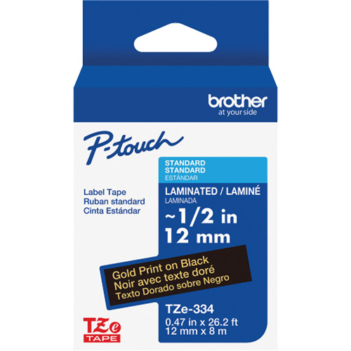 TZe-334 Laminated Tape for TZe-Compatible P-Touch Label Makers, Gold on Black, 0.47" Width Rideout Tool & Machine Inc.