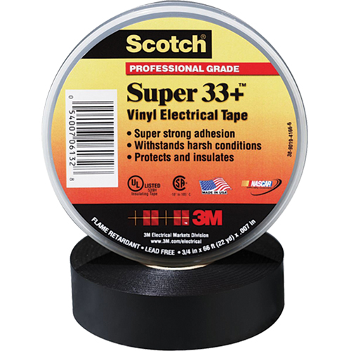 Scotch&reg; Super 33 Tape, 19 mm (3/4") x 20.1 m (66'), Black, 7 mils Rideout Tool & Machine Inc.