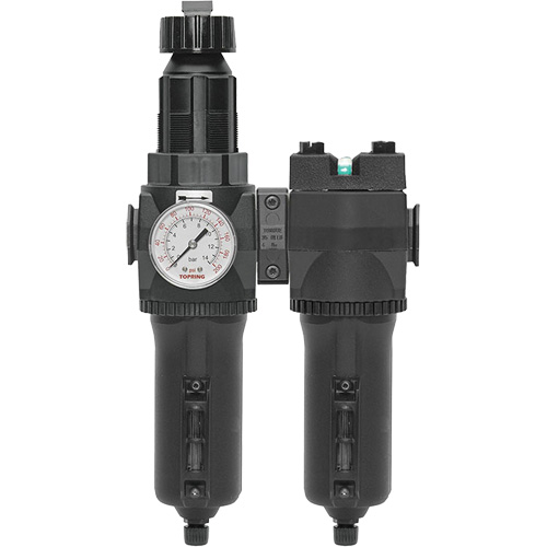 Filtre/r&eacute;gulateur + filtre coalescent drain manuel avec bol en m&eacute;tal Modulair 400, 1/4" NPT, 200 psi, Capacit&eacute; de 9,1 oz liq. Rideout Tool & Machine Inc.