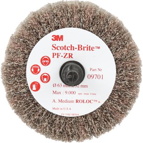 Brosse &agrave; lamelles pour labrasion et le polissage PF-ZR Roloc Scotch-Brite, Oxyde d'aluminium, Grain Moyen, 2-1/2" x 1-1/4" Rideout Tool & Machine Inc.