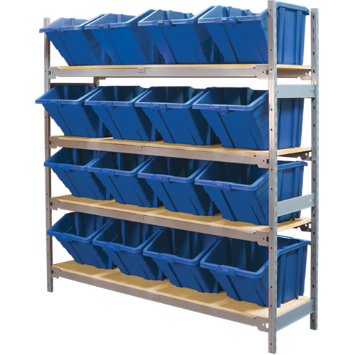 Wide Span Shelving with Jumbo Plastic Bins, Steel, Boltless, Starter, 66" W x 72" H x 18" D Rideout Tool & Machine Inc.