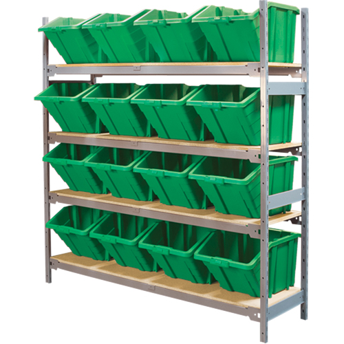 Wide Span Shelving with Jumbo Plastic Bins, Steel, Boltless, Starter, 66" W x 72" H x 18" D Rideout Tool & Machine Inc.