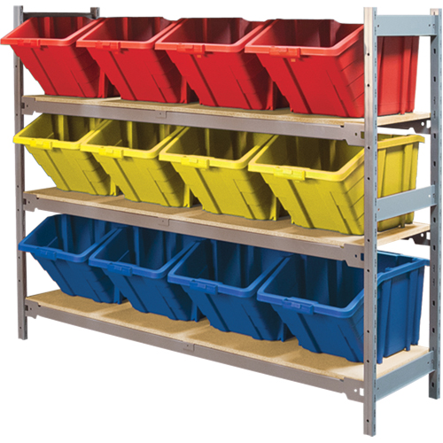 Wide Span Shelving with Jumbo Plastic Bins, Steel, Boltless, Starter, 66" W x 60" H x 18" D Rideout Tool & Machine Inc.