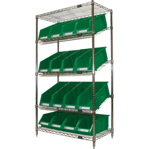 Slanted Wire Shelf with Bins, 5 Tiers, 36" W x 63" H x 18" D Rideout Tool & Machine Inc.