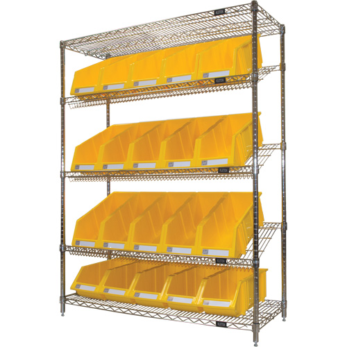Slanted Wire Shelf with Bins, 5 Tiers, 48" W x 63" H x 18" D Rideout Tool & Machine Inc.