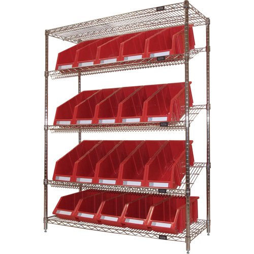 Slanted Wire Shelf with Bins, 5 Tiers, 48" W x 63" H x 18" D Rideout Tool & Machine Inc.