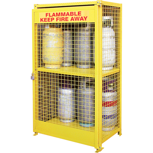 Gas Cylinder Cabinets, 12 Cylinder Capacity, 44" W x 30" D x 74" H, Yellow Rideout Tool & Machine Inc.