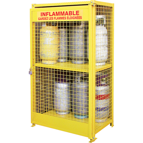 Gas Cylinder Cabinets, 12 Cylinder Capacity, 44" W x 30" D x 74" H, Yellow Rideout Tool & Machine Inc.