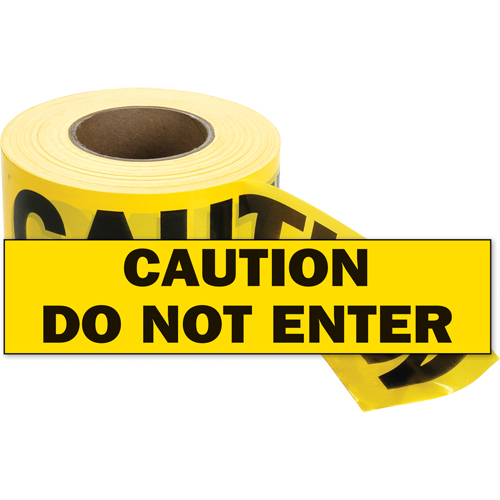 Rubans pour barricades, Anglais, 3" la x 1000' lo, 2 mils, Noir sur jaune Rideout Tool & Machine Inc.