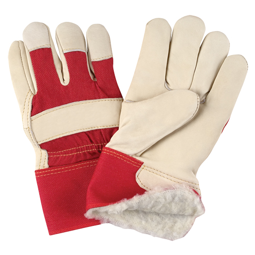 Gants d'ajusteur rouge & blanc doubl&eacute;s pour l'hiver de premi&egrave;re qualit&eacute;, Grand, Paume en Cuir fleur de vache, Doublure en Boa Rideout Tool & Machine Inc.