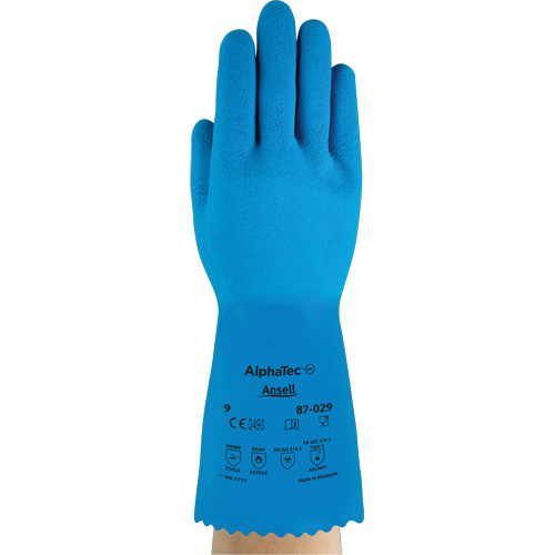 AlphaTec&reg; 87-029 Gloves, Size Large/9, 12" L, Rubber Latex, Nylon Inner Lining, 50-mil Rideout Tool & Machine Inc.