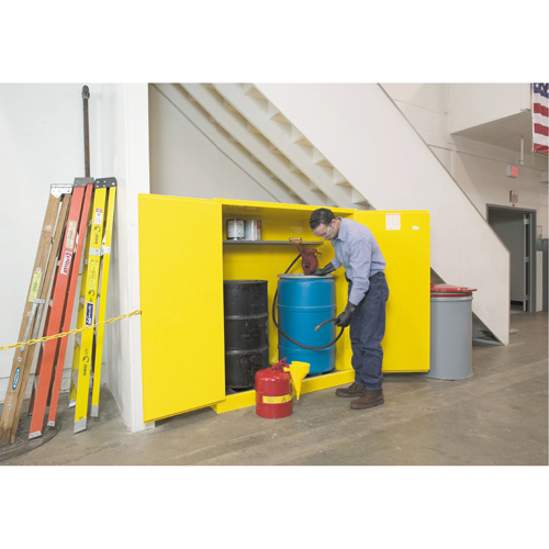Sure-Grip&reg; EX Vertical Drum Storage Cabinets, 110 US gal. Cap., 2 Drums, Yellow Rideout Tool & Machine Inc.