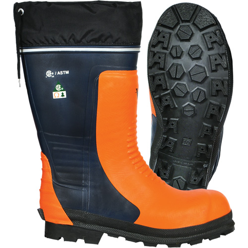 Bottes de s&eacute;curit&eacute; pour scie &agrave; chaîne Bushwhacker, Caoutchouc, Embout Acier, Pointure 6, Semelle R&eacute;sistant aux perforations Rideout Tool & Machine Inc.