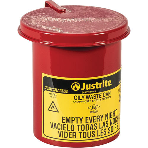 Mini Bench - Top Oily Waste Cans, FM Approved, 0.45 US gallon, Red Rideout Tool & Machine Inc.