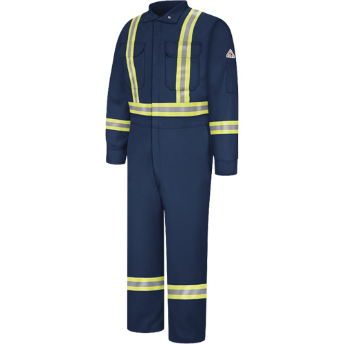 Flame-Resistant Coveralls with Reflective Trim, Size 38, Navy Blue, 12.2 cal/cm² Rideout Tool & Machine Inc.
