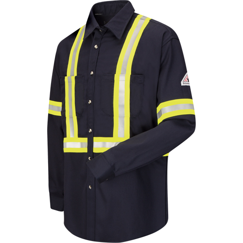 Chemise de travail avec bordure r&eacute;fl&eacute;chissante, Coton/nylon, Moyen, Orange haute visibilit&eacute; Rideout Tool & Machine Inc.