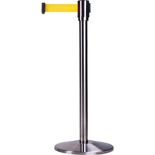 Barri&egrave;res sur pieds pour le contr&ocirc;le des foules, Acier, 35" h, Ruban Jaune, Longueur du ruban 12' Rideout Tool & Machine Inc.